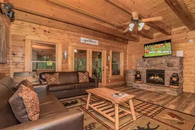 living room inside pet friendly cabin