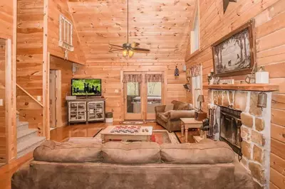 spacious living room in Sevierville cabin