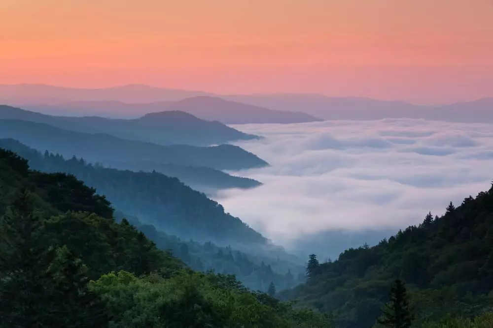 sunrise in the smoky mountains