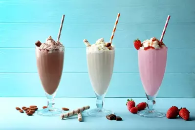 chocolate, strawberry, and vanilla milkshakes