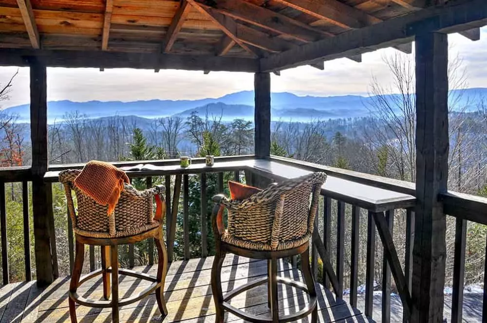 mountain view from deck of smoky mountain cabin rental