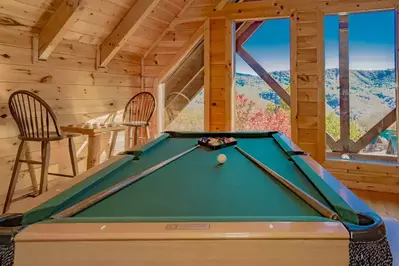 pool table in game room of Smoky Vista Romance cabin