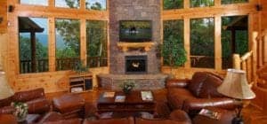 The spacious living room in Smoky Mountain 5 Bedroom Cabins